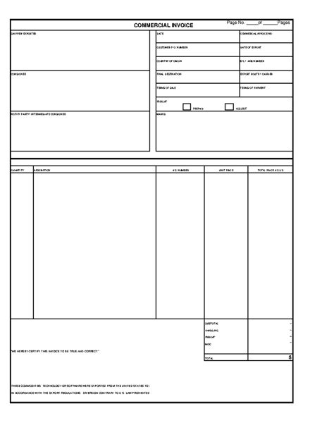 Blank Comercial Invoice Commercial Invoice Page No Of