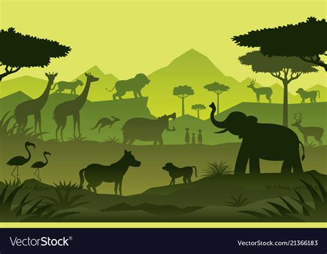 Animals and wildlife green background Royalty Free Vector