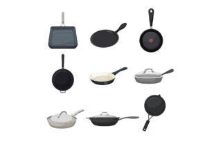 Frying Pan Kitchen Set Cartoon Vector Graphic By Pikepicture Creative