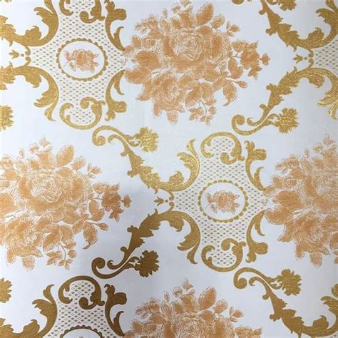 Pia Creations Self Adhesive Golden White Demask Waterproof Wallpaper