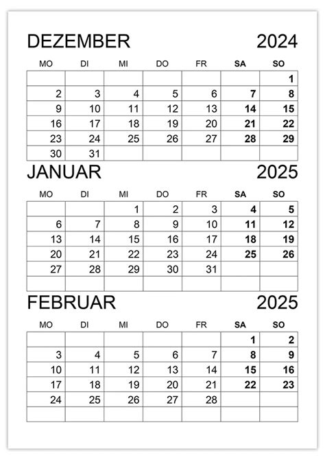 Kalender Dezember 2024 Und Januar Februar 2025 Kalender Su