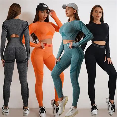 Custom Long Sleeve Activewear Outfits Women Workout Scrunch Butt Ribbed