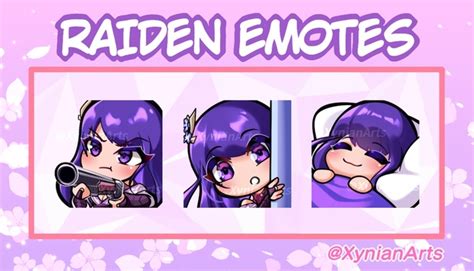 Genshin Impact Raiden Shogun Emotes For Twitch Discord XynianArts