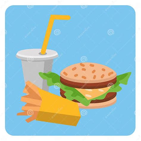 Lunch French Fries Burger And Soda Flat Design Vector Illustration