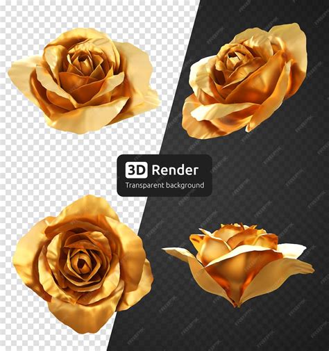 Premium Psd Set Of Golden Rose Flower Buds 3d Render Isolated