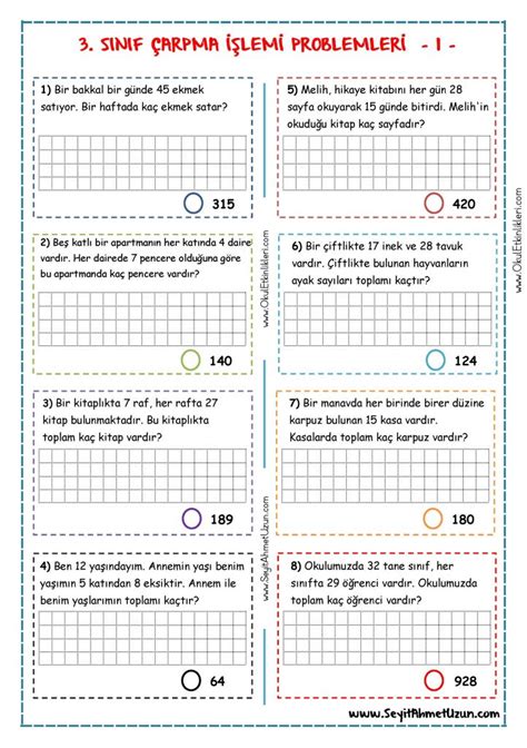 3 Sınıf Çarpma İşlemi Problemleri 1 Seyit Ahmet Uzun Eğitime Yeni