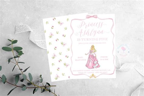 Princess Aurora Birthday Invitation Sleeping Beauty Watercolor Digital