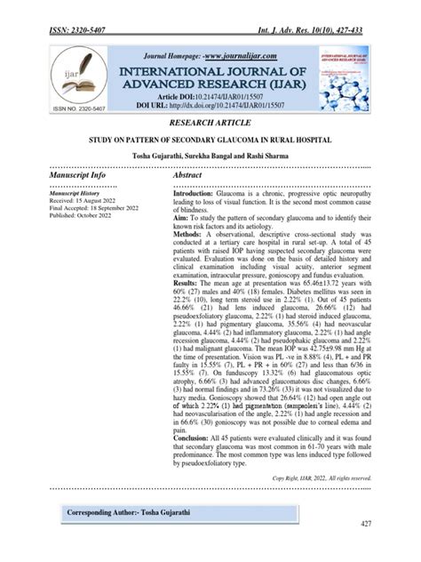 Study On Pattern of Secondary Glaucoma in Rural Hospital | PDF ...