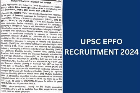 Upsc Epfo Recruitment 2025 Notification Application Form Eligibility