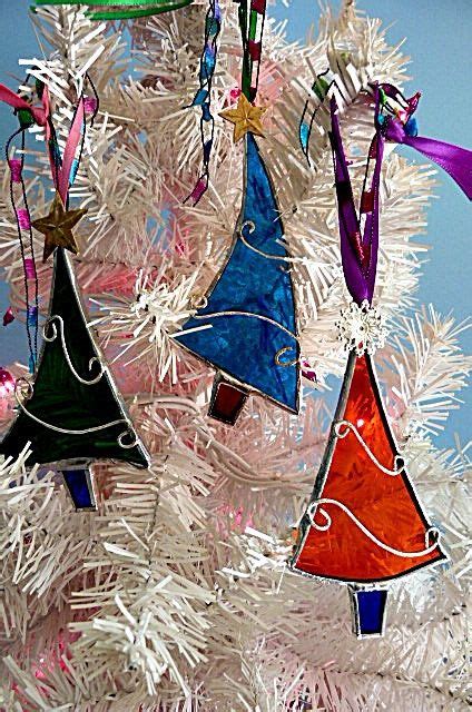 Assorted Stained Glass Christmas Trees Set Of Three By Miloglass Stained Glass Christmas