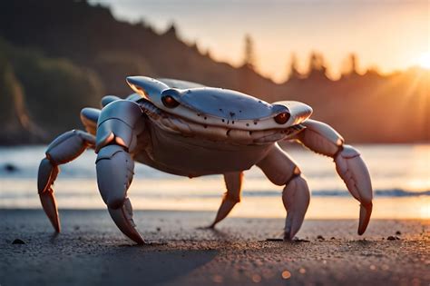 Premium Photo | A crab on the beach at sunset