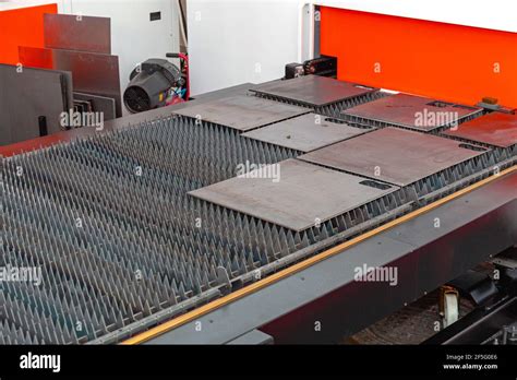 Fiber Laser Cutting Machine Table In Workshop Stock Photo Alamy