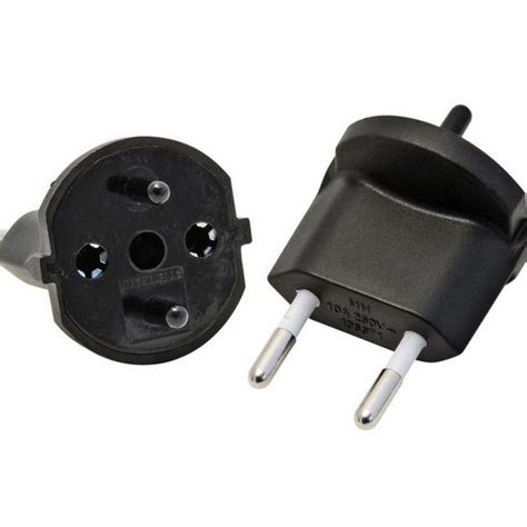 Fix Adapter Schuko Adapter CH Stecker Schweiz 2 Polig 10A Schwarz