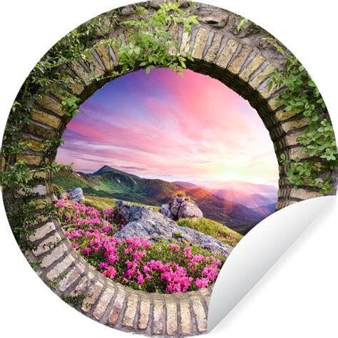 Wallcircle Muurstickers Behangcirkel Landschap Bloemen