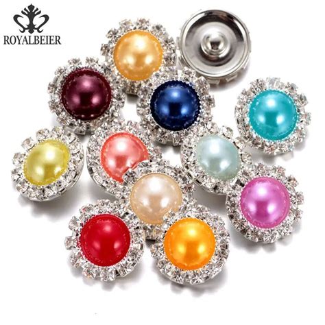 RoyalBeier Pearl Crystal 18mm Snap Buttons 12pcs Lot Multicolor