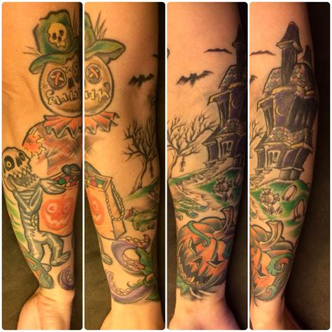 My Halloween Themed Sleeve Tattoo In Progress Halloween Tattoos