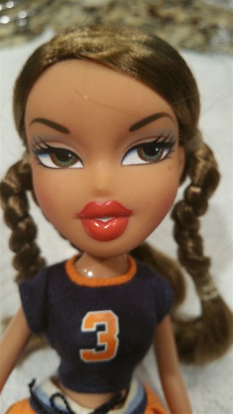 Repainted Bratz Doll Curly Brown Hair Green Eyes Yellow And Purple