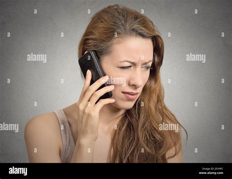 Portrait Upset Sad Skeptical Unhappy Serious Woman Talking On Phone