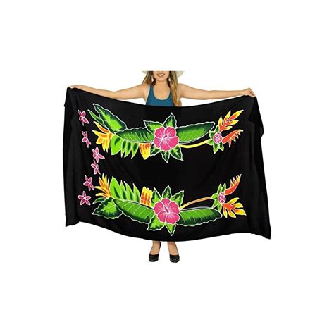 La Leela Donna Bikini Beach Sarong Wrap Lungo Pareo Nero Ibisco