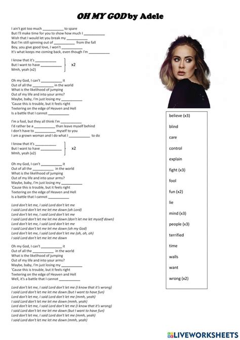 Song: -OH MY GOD- by Adele worksheet | English as a second language ...