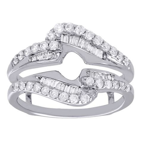 14k White Gold Baguette Diamond Enhancer Wrap Jacket Swirl Wedding Ring