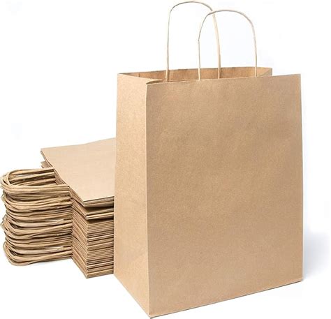 Extiff Lot de 50 Sacs Cabas Marron en Papier Kraft avec Poignées 26 x