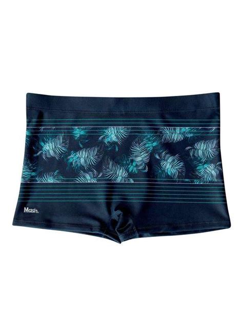 Sunga Boxer Listra Folhagem Mash Masculina Malha Moda Praia Azul