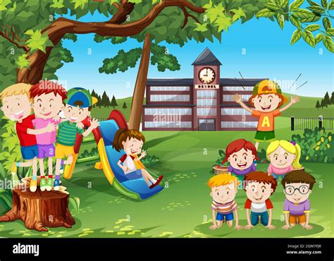 Children playing in school yard Stock Vector Images - Alamy