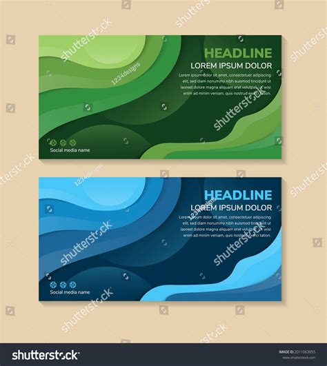 Horizontal Banners 3d Abstract Blue Green Stock Vector Royalty Free