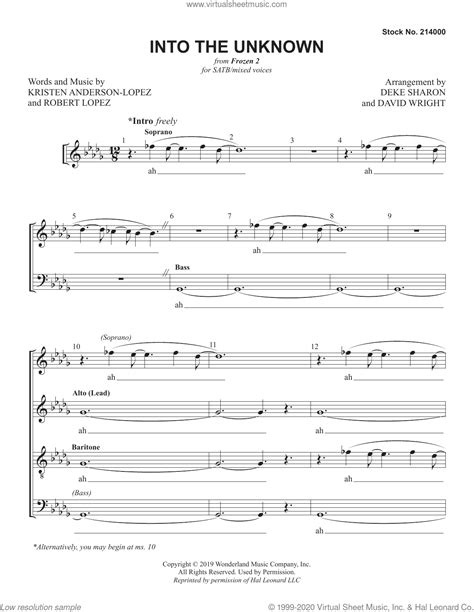 Into the Unknown (from Frozen 2) (arr. Deke Sharon and David Wright) sheet music for choir (SATB ...