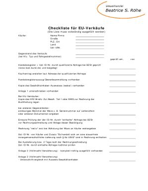 Ausfüllbar Online Checkliste fr EU Verkufe Fax Email Drucken pdfFiller