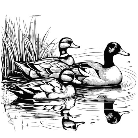 Dibujo De Dibujo A Mano De Pato Y Patitos Vectoriales Vector Premium