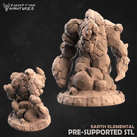 3d Printable Earthrock Elemental Supported By Cursed Forge Miniatures