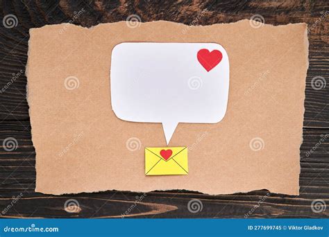 Postcard With Email Icon Red Heart And Speech Bubble In Paper Art