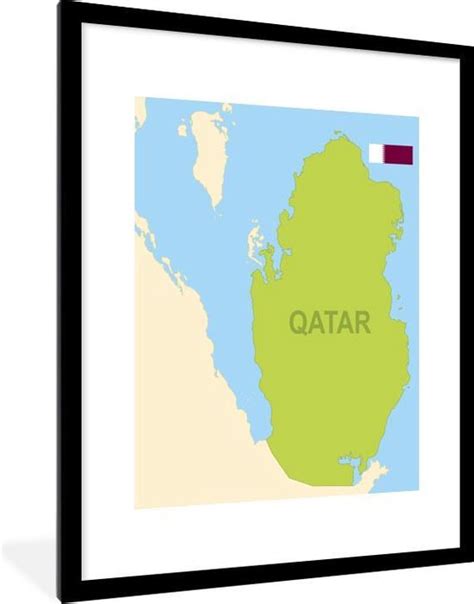 Fotolijst Incl Poster Een Groene Kaart Van Qatar Met De Vlag X