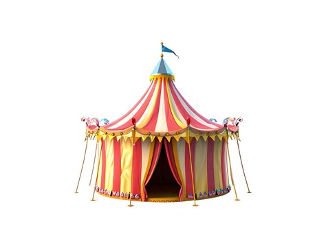 Colorful Striped Circus Tent With Yellow And Red Stripes Isolated On