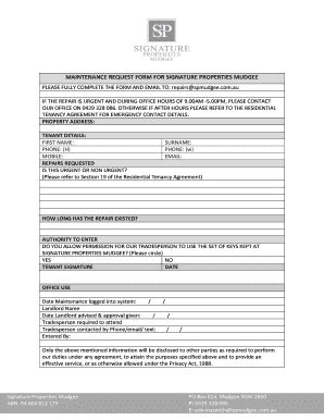 Fillable Online Repair Request Form For Signature Properties Mudgee Fax