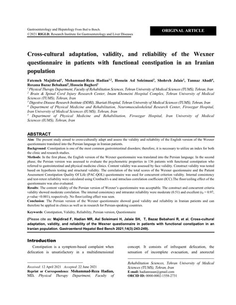 Pdf Cross Cultural Adaptation Validity And Reliability Of The