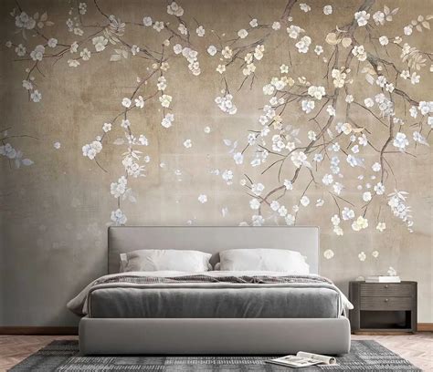 Wall Mural Photo Wallpaper Flowering Tree On A Shabby Wall Nr U61369