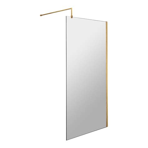 Hudson Reed Wetroom Shower Screen With Brushed Brass Profile And Support