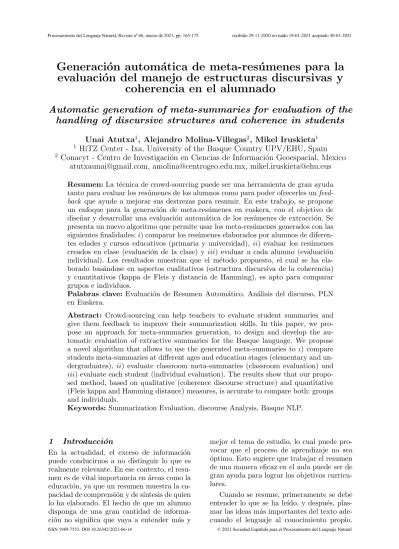 Generacion Automatica De Meta Resumenes Para La Evaluacion Del