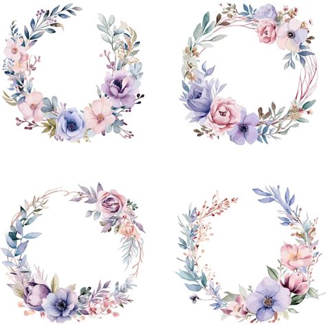 Premium Vector Floral Wreaths Watercolor Circle Frame Illustration