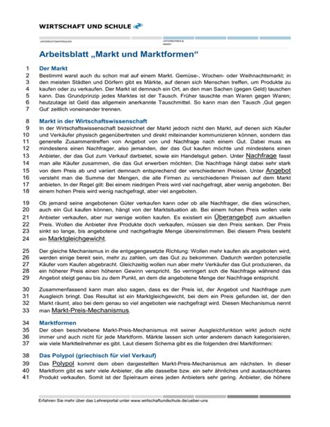 Arbeitsblatt Markt Und Marktformen