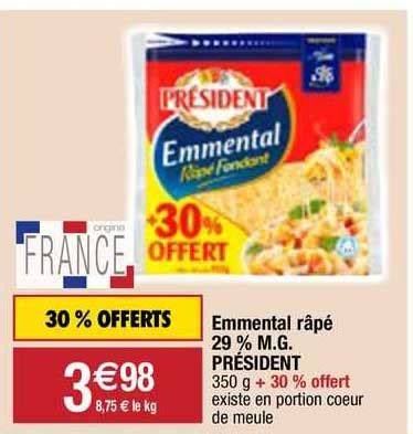 Promo Emmental Râpé 29 M g Président chez Migros France iCatalogue fr