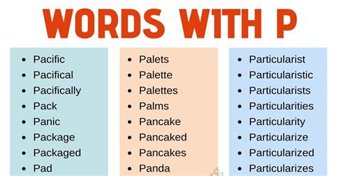 Words That Start With P List Of Words That Start With P In