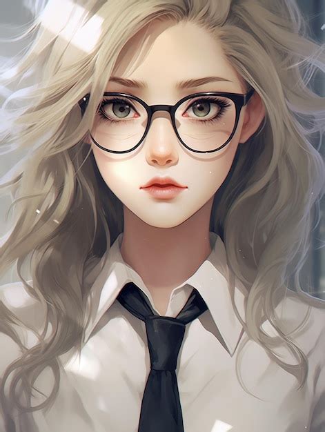 Premium Ai Image Anime Girl With Glasses And A Tie Looking At The Camera Generative Ai