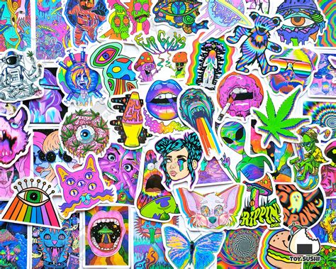 50 Pcs psychedelic Sticker Pack Weed 420 - Etsy