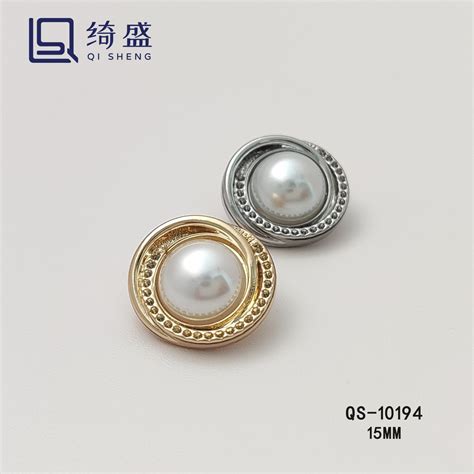 Wholesales Pearl Surrounded Round Design Alloy Fancy Metal Shank Button