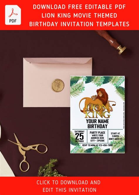 Free Editable Pdf Lion King 2 Movie Themed Birthday Invitation