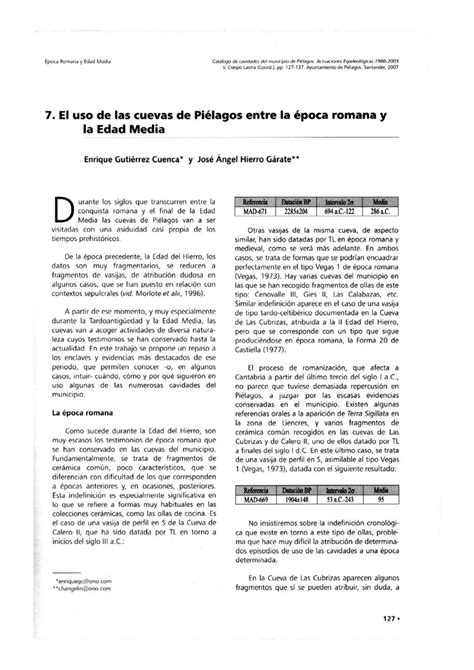 Pdf El Uso De Las Cuevas De Pi Lagos Entre La Poca Romana Y La Edad